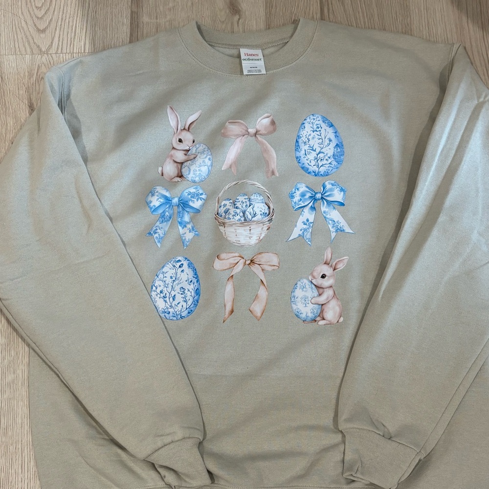 Beige Sweatshirt with Bunny and Egg Design